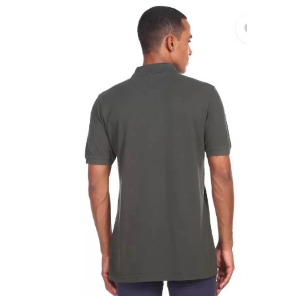 Generic Men's Casual Half sleeve Solid Cotton Polo Neck T-shirt (Dark Grey)