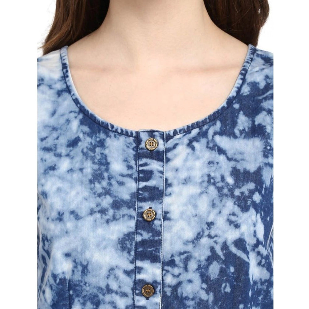 Women's Denim Tie &; Dye Sleeveless Above Knee Dress (Blue)