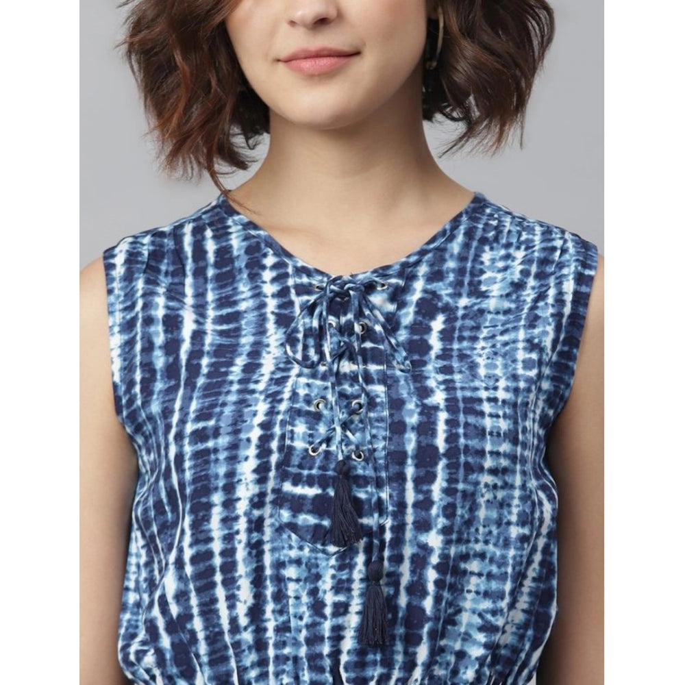 Women's Rayon Tie &; Dye Sleeveless Above Knee Dress (Blue)