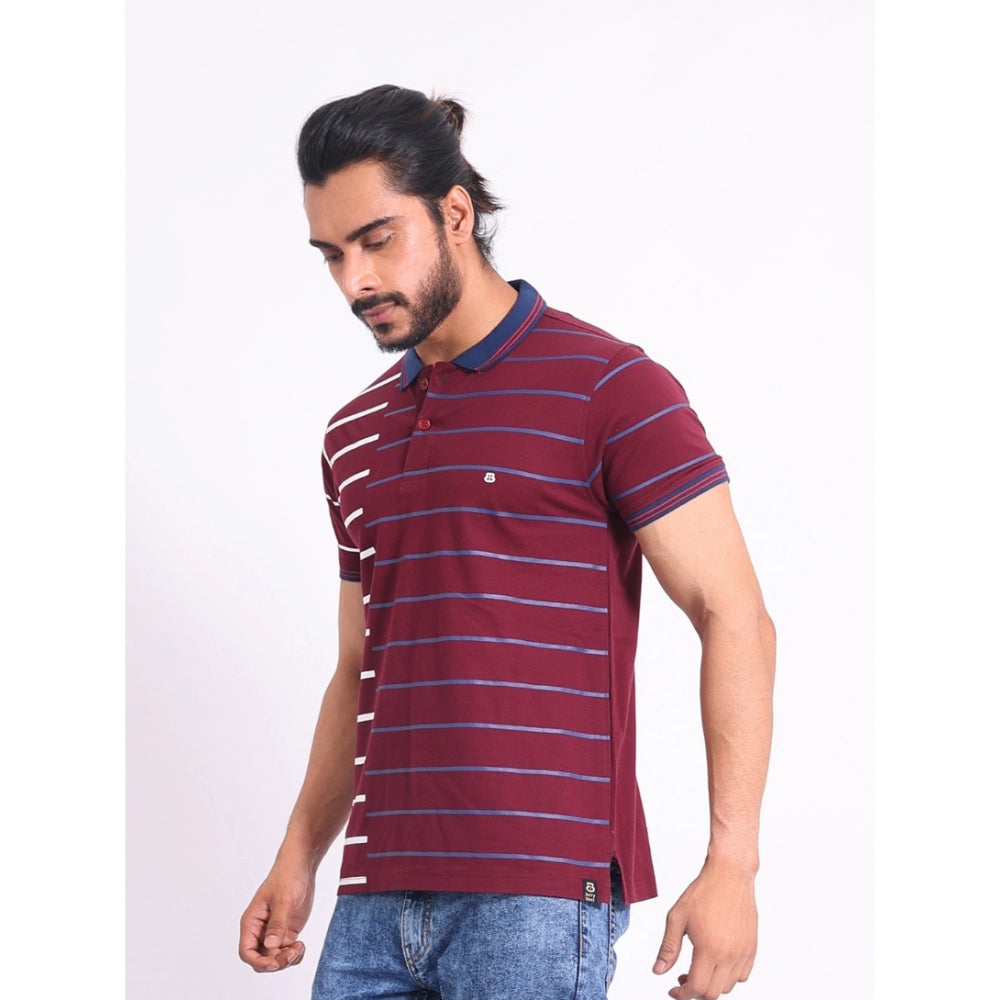 Generic Men's Casual Cotton Printed Polo Neck Half Sleeve T-Shirt (Purple)