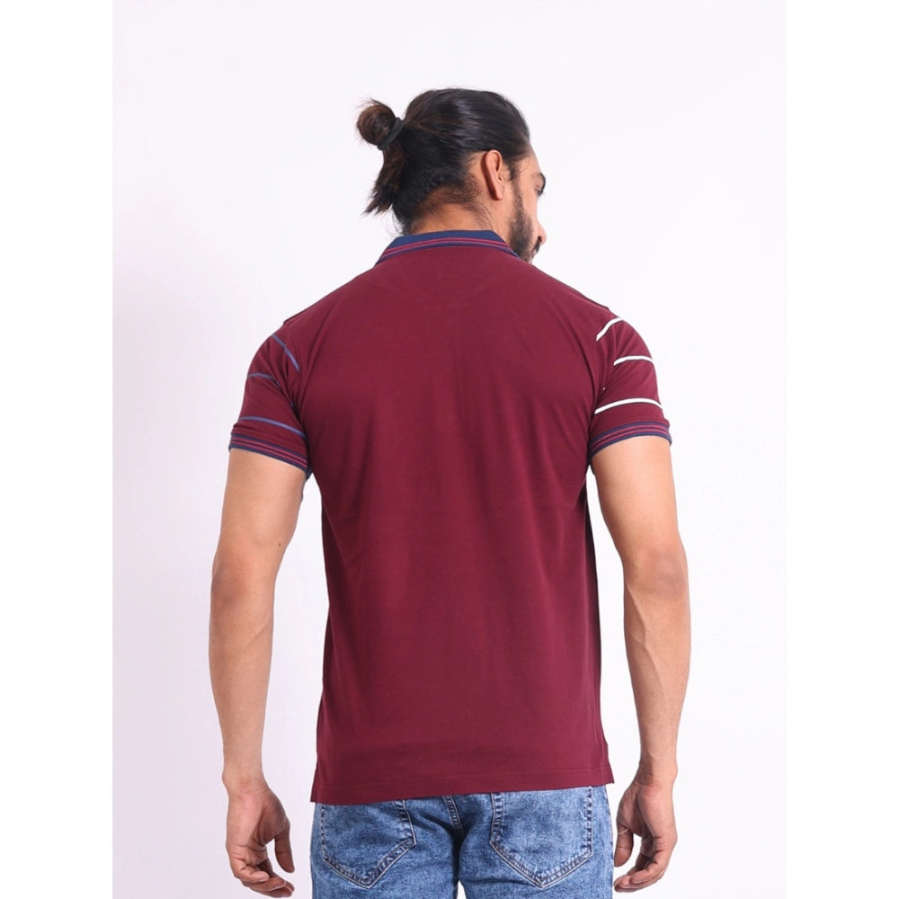 Generic Men's Casual Cotton Printed Polo Neck Half Sleeve T-Shirt (Purple)