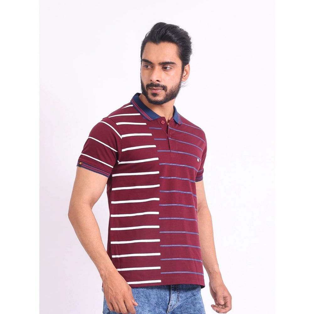 Generic Men's Casual Cotton Printed Polo Neck Half Sleeve T-Shirt (Purple)