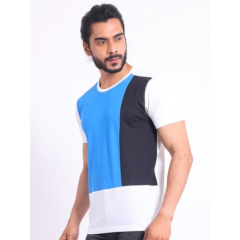 Generic Men's Casual Cotton Printed Round Neck Half Sleeve T-Shirt (Blue)