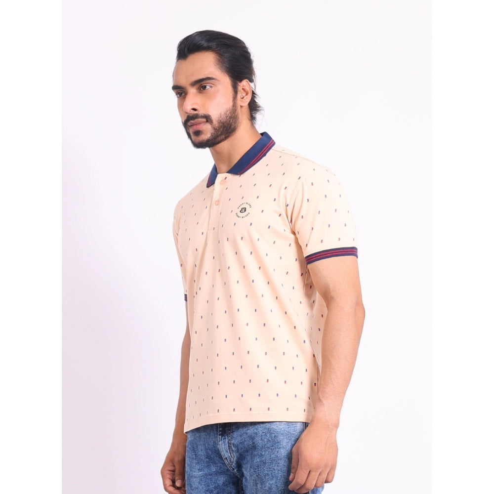 Generic Men's Casual Cotton Printed Polo Neck Half Sleeve T-Shirt (Peach)
