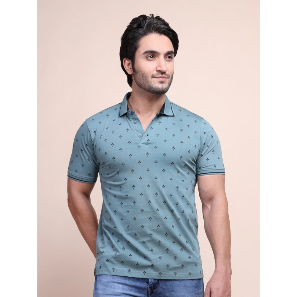 Men's Casual Cotton Printed Polo Neck Half Sleeve T-Shirt (Grey)