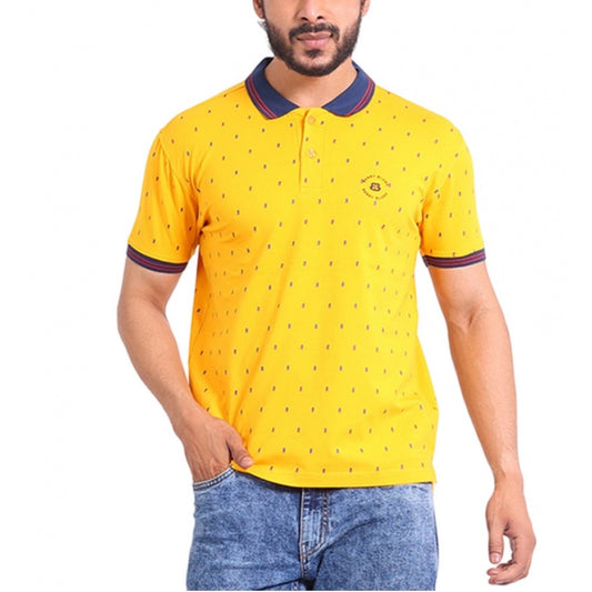 Generic Men's Casual Cotton Printed Polo Neck Half Sleeve T-Shirt (Turmeric)