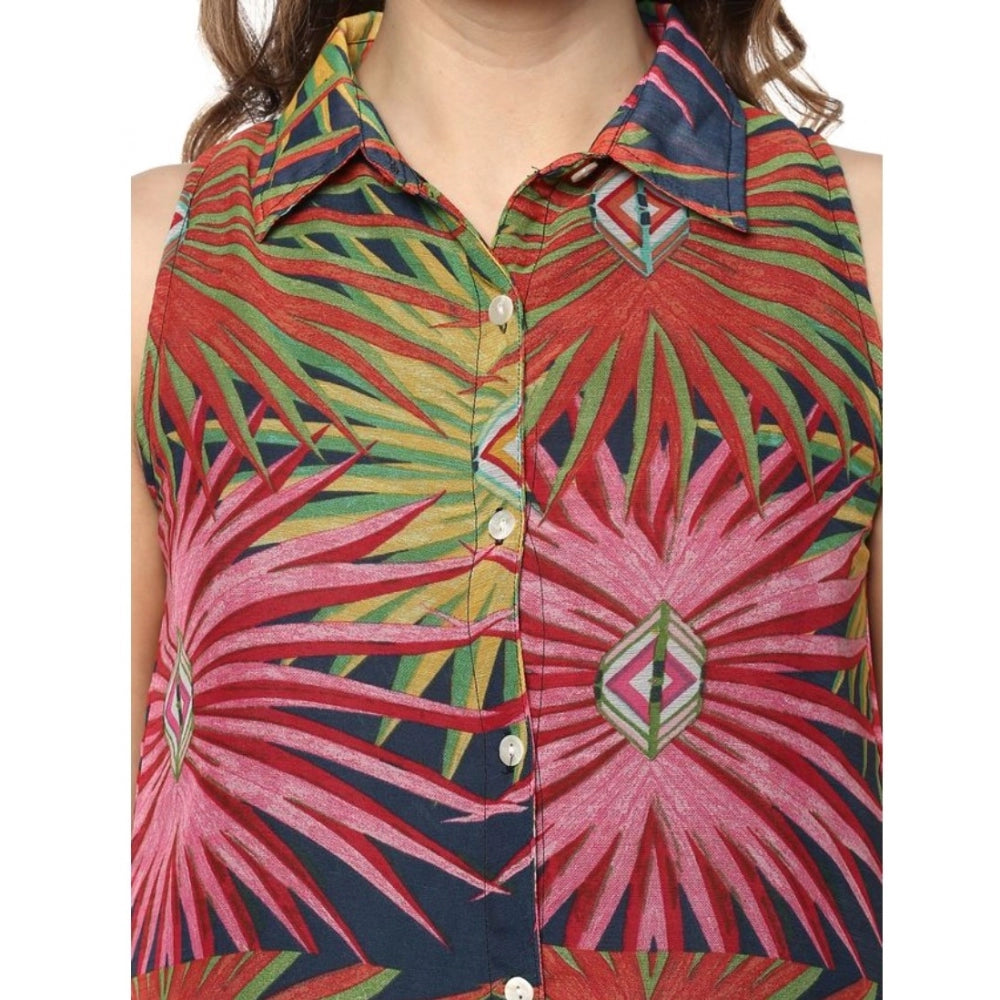 Women's Polyester Floral Sleeveless Below Knee Dress (Multicolor)