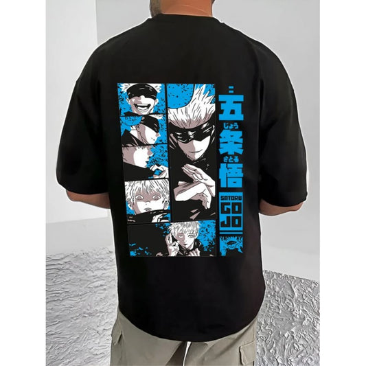 Men's Casual Cotton Blend Printed Round Neck Half Sleeve T-Shirt (Black)