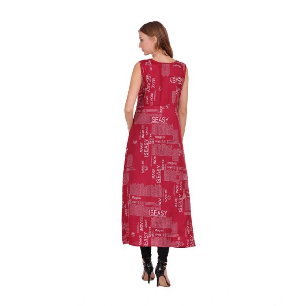 Women's Casual Crepe Sleeveless Slit Dress (Maroon)